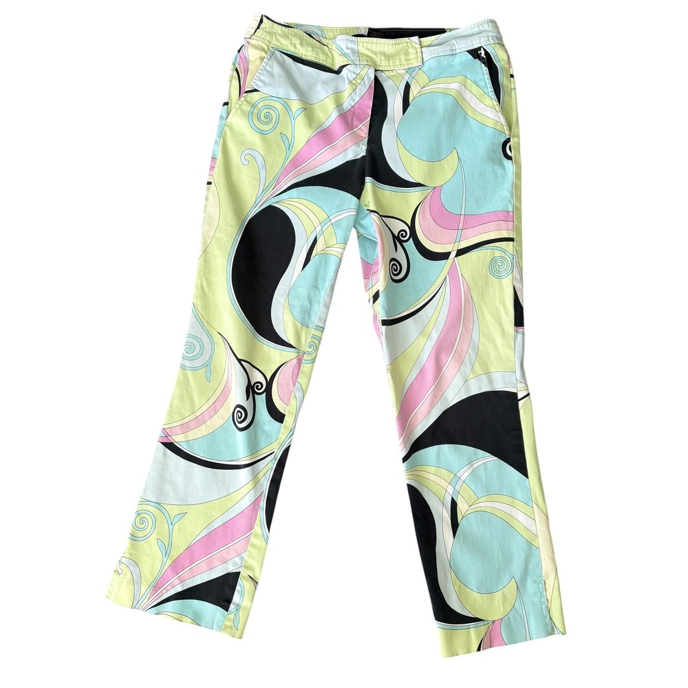 Willi Smith Psychedelic Swirl Print Pants Womens 8 Green Pink Blue Dopamine Y2K